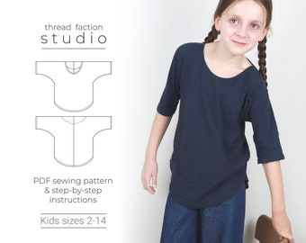 Faden bund | Kindergrößen 2 - 14 | Zero Waste Dolman Pullover | PDF-Schnittmuster zum Drucken zu Hause oder in einer Printwerkstatt