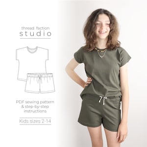 Layne Loungewear Set Sewing Pattern | Kids Dolman Top & Shorts (PDF Pattern)