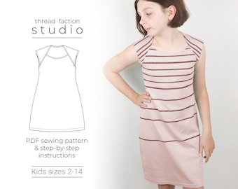 Patrón de costura para vestido camiseta de verano playero para niñas, tallas 2-14 (patrón en PDF)