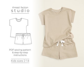 Faden bund | Kindergrößen 2 - 14 | Layne Loungewear Set | PDF-Schnittmuster zum Drucken zu Hause oder in einer Printwerkstatt