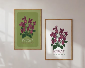 Violet - February Birth Month Flower - Floral Illustration Art Print