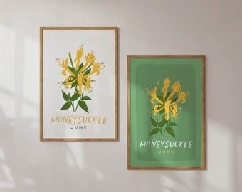 Honeysuckle - June Birth Month Flower - Floral Illustration Art Print