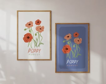 Poppy - August Birth Month Flower - Floral Illustration Art Print