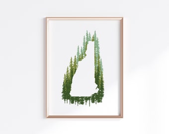 New Hampshire State Print - Pine // State Map Silhouette