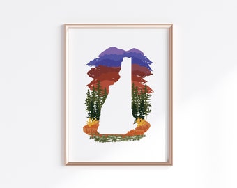 New Hampshire State Print - White Mountains // Landkarte Silhouette