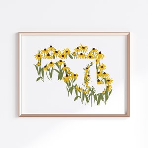 Maryland State Print - Black Eyed Susans // State Map Silhouette