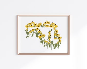 Maryland State Print - Black Eyed Susans // State Map Silhouette