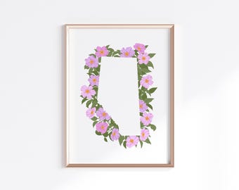 Alberta Print - Wild Rose // Provinzkarte Silhouette