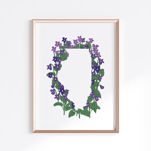 Impressão do estado de Illinois - Violetas // Silhueta do mapa do estado
