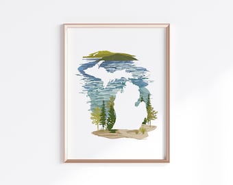 Michigan State print - Lake // State Map Silhouette