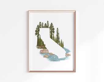 California State Print - Redwood // State Map Silhouette