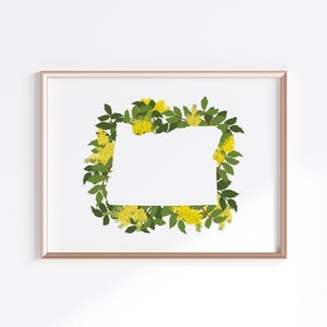 Oregon State Print - Oregon Grape  // State Map Silhouette