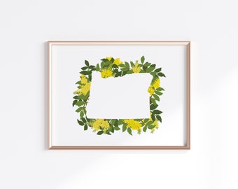 Oregon State Print - Oregon Grape  // State Map Silhouette