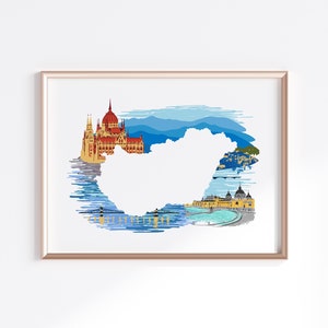 Stampa Ungheria - Paesaggio // Silhouette mappa paese