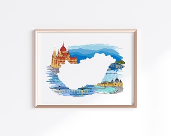Hungary Print - Landscape // Country Map Silhouette
