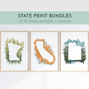 Print Bundle Packs  // US State + Country Map Silhouette - art print state collection