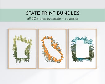 Print Bundle Packs  // US State + Country Map Silhouette - art print state collection