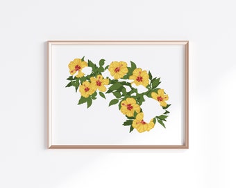 Hawaii State Print - Hibiscus // State Map Silhouette