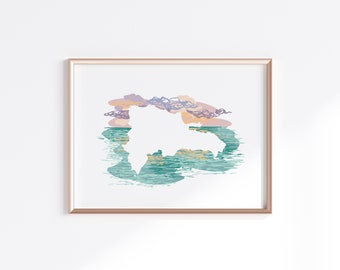 Dominican Republic Print - Ocean Sunset // Country Map Silhouette