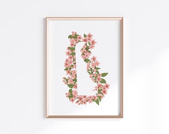 Delaware State Print - Peach Blossom // State Map Silhouette