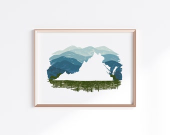 Virginia State Print - Mountains // State Map Silhouette