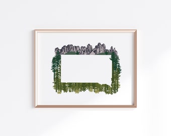 South Dakota State Print - Black Hills // State Map Silhouette