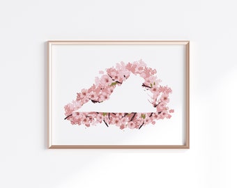 Virginia State Print - Cherry Blossoms // State Map Silhouette