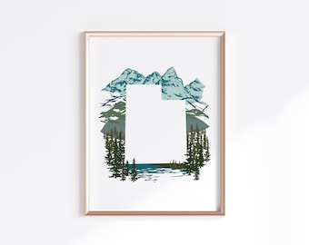 Utah State Print - Mountains // State Map Silhouette