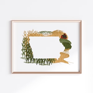 Iowa State Print - Corn Fields // State Map Silhouette