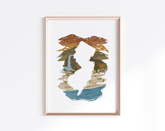 New Jersey State Print - Landscape // State Map Silhouette