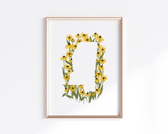 Mississippi State Print - Black Eyed Susan // State Map Silhouette