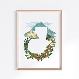 Guatemala Print - Landscape + Coffee // Country Map Silhouette