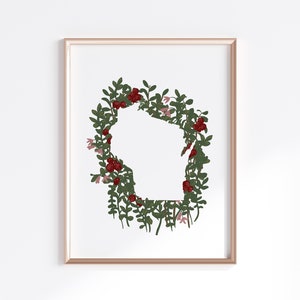 Wisconsin State Print - Cranberries // State Map Silhouette