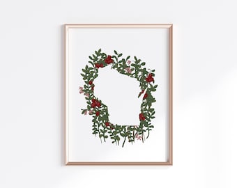 Wisconsin State Print - Cranberries // State Map Silhouette