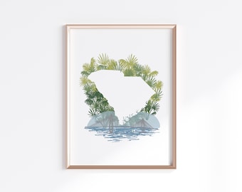 South Carolina State Print - Palmetto // State Map Silhouette