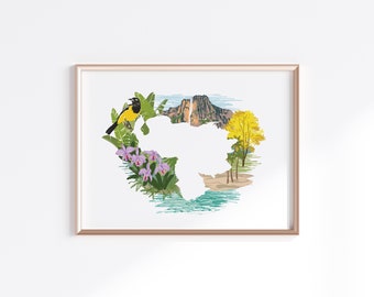 Venezuela Print - Angel Falls // Country Map Silhouette