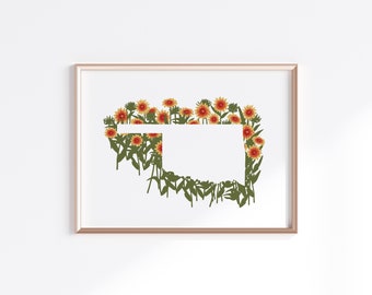 Oklahoma State Print - Wildflower // State Map Silhouette