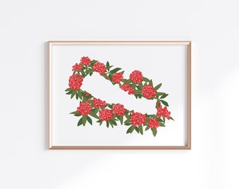 Nepal Print - Rhododendron // Country Map Silhouette