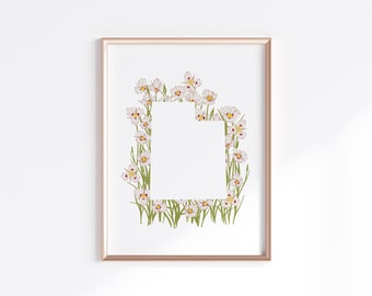 Utah State Print - Sego Lily // State Map Silhouette