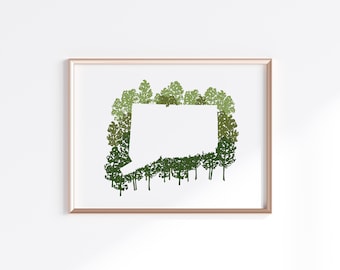 Connecticut State Print - White Oak // State Map Silhouette