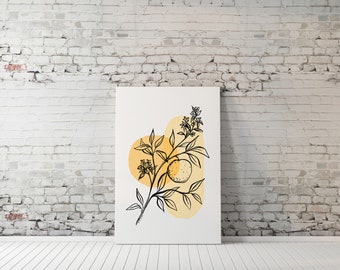 Modern Botanical Print - Sweet Orange // simple minimalist watercolor charcoal drawing line art