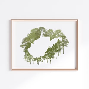 Impression d'État de Virginie-Occidentale - Érable à sucre // Silhouette de carte d'État