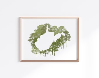West Virginia State Print - Sugar Maple // State Map Silhouette