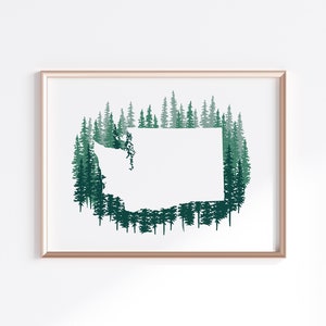 Washington State Print - Blue Pines // State Map Silhouette