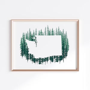 Impressão do estado de Washington - Blue Pines // Silhueta do mapa do estado