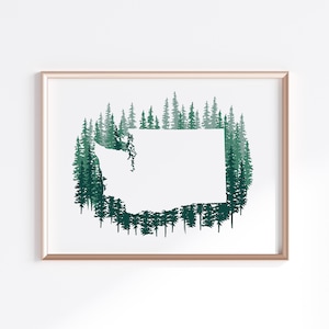 Washington State Print - Blue Pines // State Map Silhouette