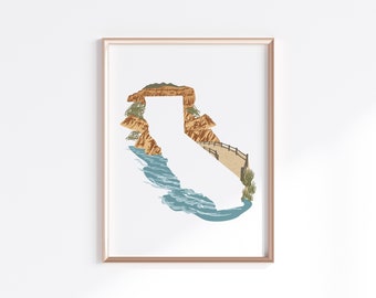 California State Print - Coastline // State Map Silhouette