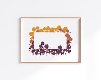 Kansas State Print - Sunflowers // State Map Silhouette