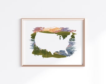 United States Print - Landscape // Country Map Silhouette