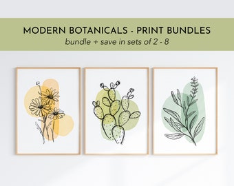 Print Bundle Sets // Modern Botanical - simple watercolor line drawings - minimalist art print collection